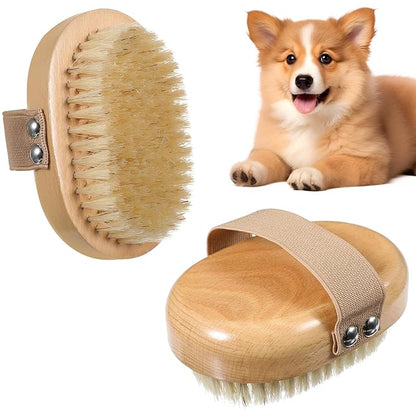 Soft Bristle Pet Brush, Pet Close Brush Bamboo Massage Handheld with Soft Boar Bristles and Elastic Band for Short Haired Cats and Dogs