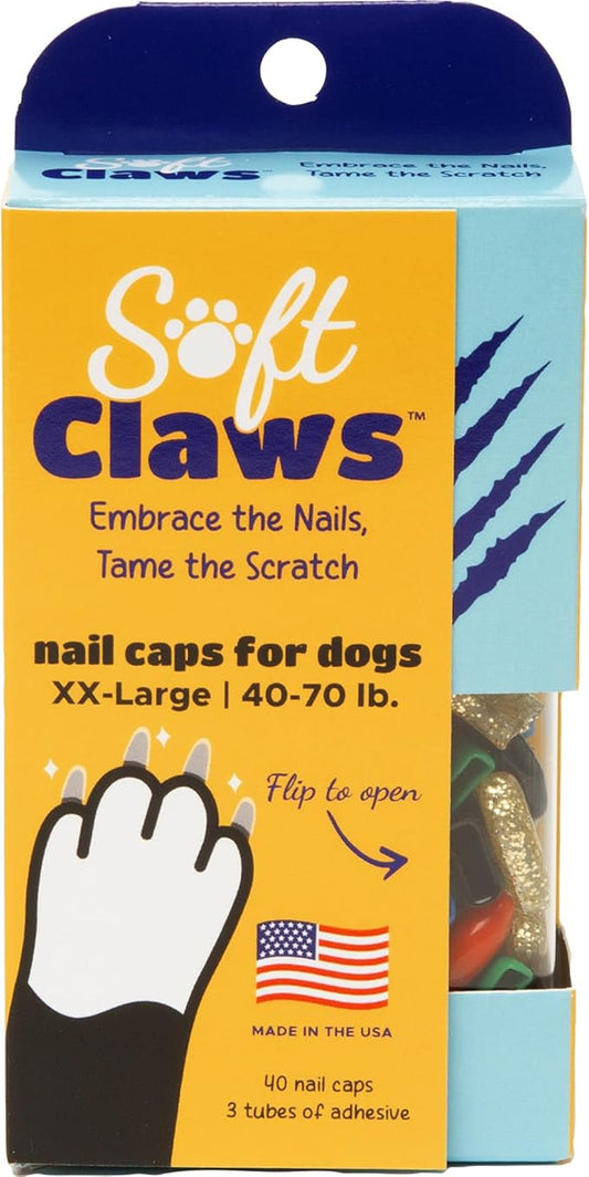 Soft Claws Nail Caps for Dogs with Non-Slip Design Made in USA - 40 Dog Nail Covers for Long-Lasting Protection of Floors and Furniture - The Games (Blue, Black, Red, Gold Sparkle, Green), XXL