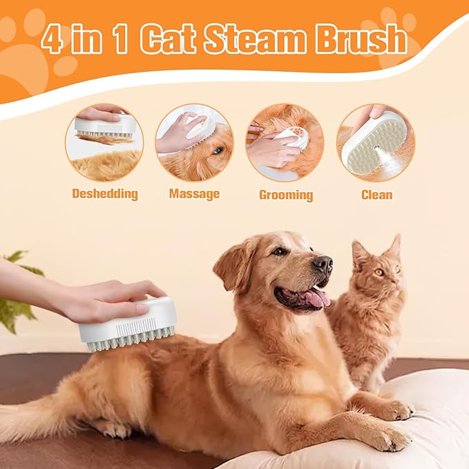 Cat Steam Brush,Silicone Dog Steamy Brushes,Rechargeable Pets Steam Brush for Dogs and Cats,Spritz Defur Comb for Cats,3 In 1 Pet Hair Remover Comb for Massage Grooming,Cleaning,Shedding White