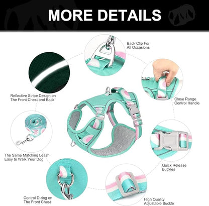 No Pull Dog Harness and Leash Set,Reflective Dog Harness with Easy Control Soft Handle,Adjustable and Comfortable for Easy Walking,Fit Small Medium Large Breed Dogs,Blue,M
