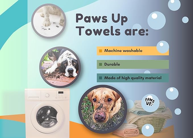 XL Paw Cleaning Towel for Dogs removes mud Dirt Grass Sand allergens Machine Washable Microfiber Also Great for a Quick Dry Puppy Bath Towel with Two Hand Pockets. 34” X 10” XL (Black)