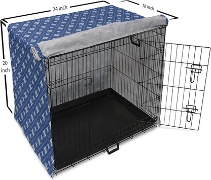 Lunarable Damask Blue Dog Crate Cover, Azulejo Talavera Inspired Continuous Pattern of Motif, Easy to Use Pet Kennel Cover for Cats & Medium Dogs, 24 Inch, Dark Sky Blue Pale Blue