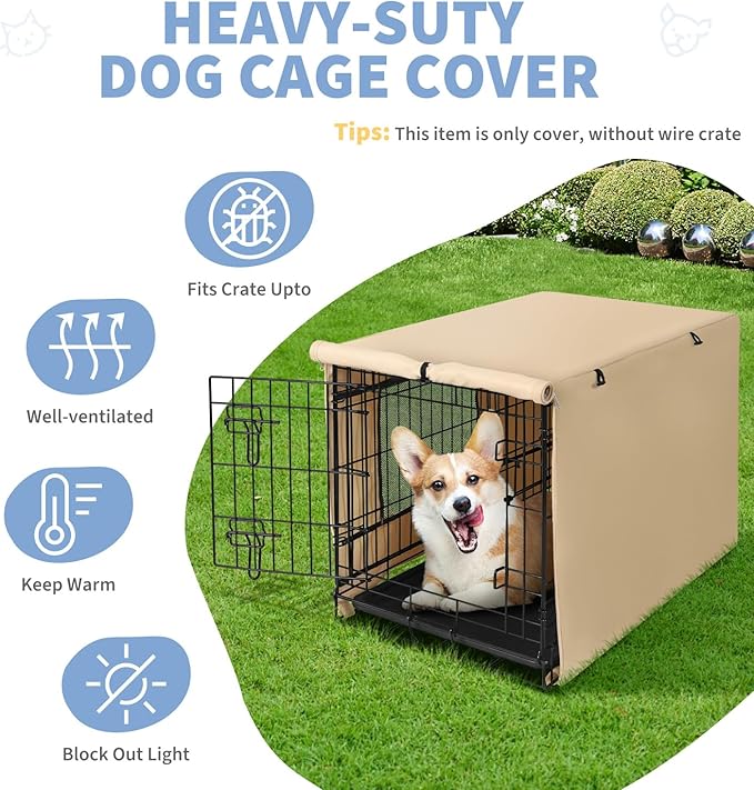 X-ZONE PET 24" Dog Crate Cover for Indoor/Outdoor - Heavy Duty Polyester Pet Kennel Cover Fits for Wire Dog Cage Beige