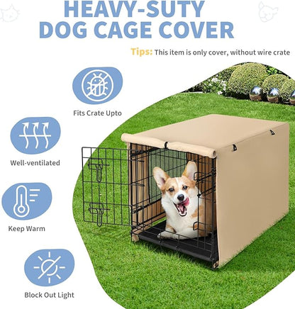 X-ZONE PET 24" Dog Crate Cover for Indoor/Outdoor - Heavy Duty Polyester Pet Kennel Cover Fits for Wire Dog Cage Beige