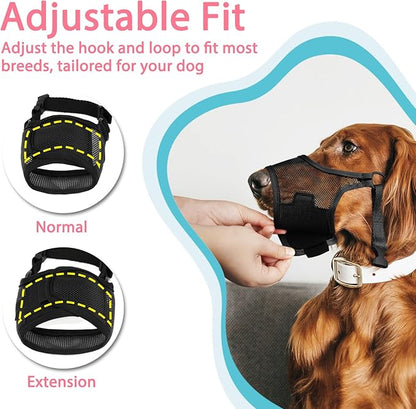 LUCKYPAW Dog Muzzle, Mesh Dog Muzzle for Large Medium Small Dogs, Soft Muzzles for Biting Chewing Fierce Barking, Breathable Muzzle with Adjustable Strap for Training (Black, XL(Snout:11"-12.25"))