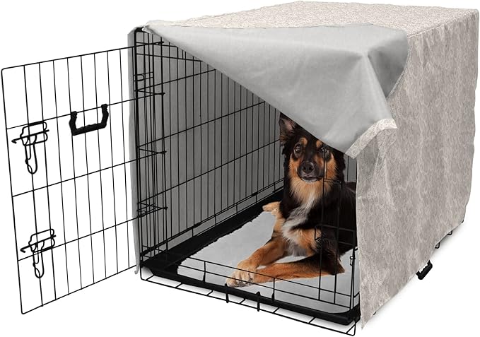 Lunarable Cream Dog Crate Cover, Old Lace Design with Soothing Color Scheme Vintage Style Classical Inspired Image, Easy to Use Pet Kennel Cover for Medium Large Dogs, 36 Inch, Cream Tan