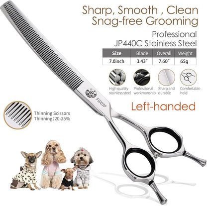 Left Handed Curved Thinning Shears 7 in Professional Left Pet Grooming Scissors for Groomer