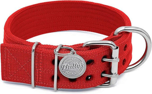 Pit Bull Collar, Dog Collar for Large Dogs, Heavy Duty Nylon, Stainless Steel Hardware (Medium, Fire Engine Red)