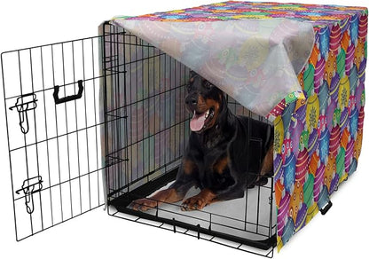 Ambesonne Christmas Dog Crate Cover, Colorful Christmas Balls Different Retro Patterns Holiday Celebration Theme Print, Easy to Use Pet Kennel Cover for Medium Large Dogs, 42 Inch, Purple Multicolor