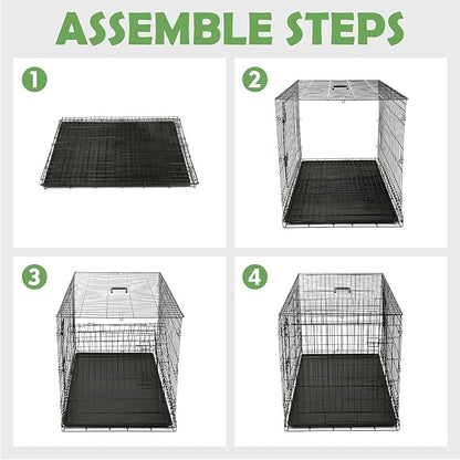 Wire Dog Crate Large 42 inches w/Divider Double Door,Heavy Duty, Collapsible and Portable Folding Metal Kennel, Removable Tray, Indoor/Outdoor,Black