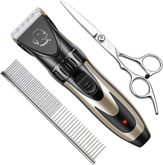Pet Republique Cordless Dog Shaver Trimmer Kit with Additional Scissor and Hand Comb - Hair Clippers for All Fur Type & All Size Dogs Cats and Pets