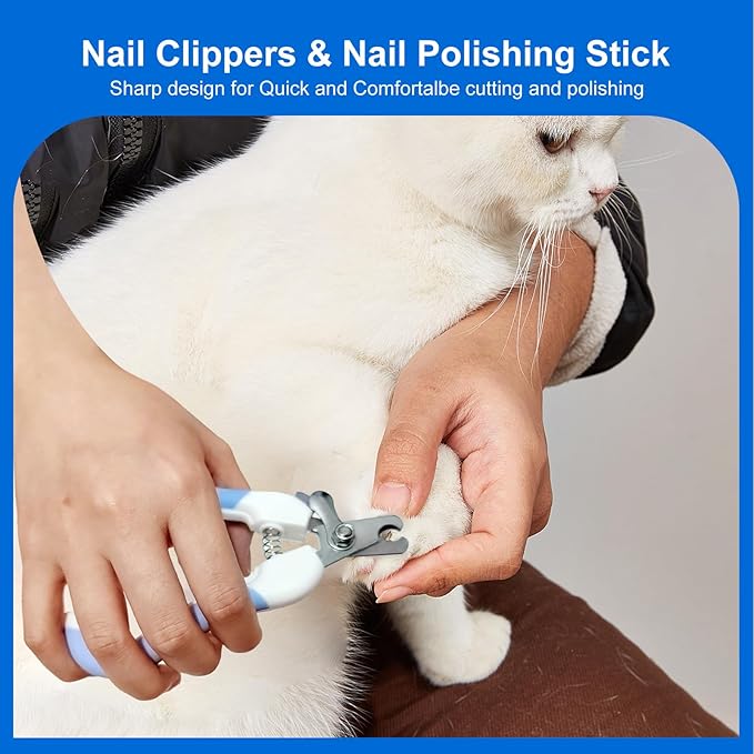 Comprehensive Pet Grooming Kit - Slicker Brush, Deshedding Tools, Nail Clippers, Polisher, Gloves and Bag for Dogs and Cats