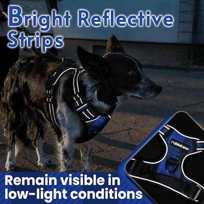 rabbitgoo Dog Harness Medium Sized Dog No Pull, Comfortable Padded Plaid Dog Harness with Handle Easy Control, Adjustable Reflective Puppy Pet Harness Vest with 2 Leash Clips, Blue Plaid, M