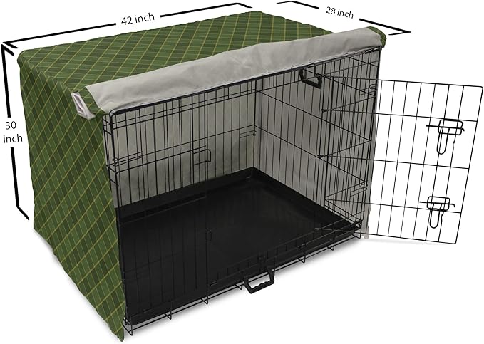 Lunarable Green Dog Crate Cover, Traditional Old Fashioned Argyle Pattern Retro Style Plaid, Easy to Use Pet Kennel Cover for Medium Large Dogs, 42 Inch, Forest Green Green