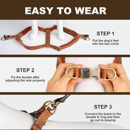 Beirui Soft Medium Dog Harness and Leash Set-Adjustable Step in Dog Harness for Medium Dogs-Easy Walk Dog Harness Medium Sized Dog-Warm No Pull Dog Harness and Leash Used in Autumn Winter(Brown,M)