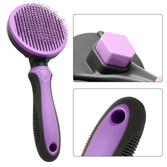 Self Cleaning Slicker Brush Pet Grooming Brush Tool Upgraded Cat Deshedding Brush Dog Shedding Brush Removes Loose Undercoat, Mats, Tangled Hair(Purple)