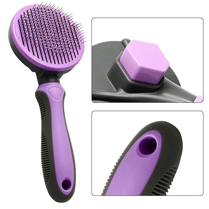 Self Cleaning Slicker Brush Pet Grooming Brush Tool Upgraded Cat Deshedding Brush Dog Shedding Brush Removes Loose Undercoat, Mats, Tangled Hair(Purple)