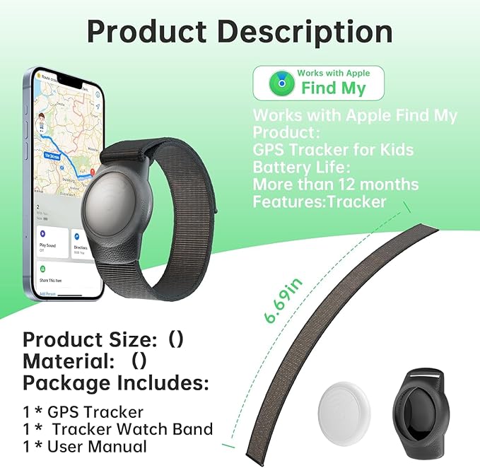 GPS Tracker for Kids, Teen, Special Needs, and Elderly, Works with Find My (iOS Only) APP, Waterproof, No Monthly Fee (Black)