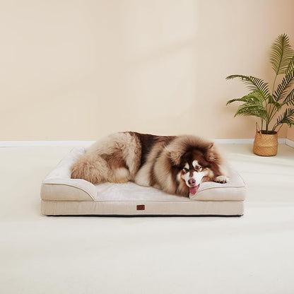 EHEYCIGA Orthopedic Dog Beds for Extra Large Dogs, Waterproof Memory Foam XXL Dog Bed with Sides, Non-Slip Bottom and Egg-Crate Foam Big Dog Couch Bed with Washable Removable Cover, Beige