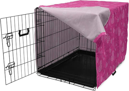 Lunarable Love Dog Crate Cover, Romantic Theme Abstract Heart Shapes Valentines Day 14th February Design, Easy to Use Pet Kennel Cover for Medium Large Dogs, 42 Inch, Hot Pink