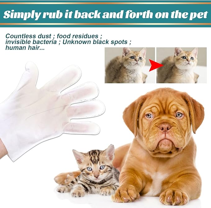 Pet Rinse Free Grooming Gloves, 10Pcs Pet Wipes for Dogs & Cats Wash Free Gloves, Cleansing Grooming with Plant Extract No Rinse Thick Extra Puppy Wipes