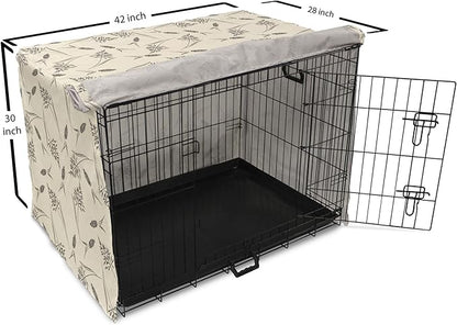 Ambesonne Boho Dog Crate Cover, Botanical Themed Delicate Pastel Pattern with Natural Field Herbs Print, Easy to Use Pet Kennel Cover for Medium Large Dogs, 42 Inch, Cream Charcoal