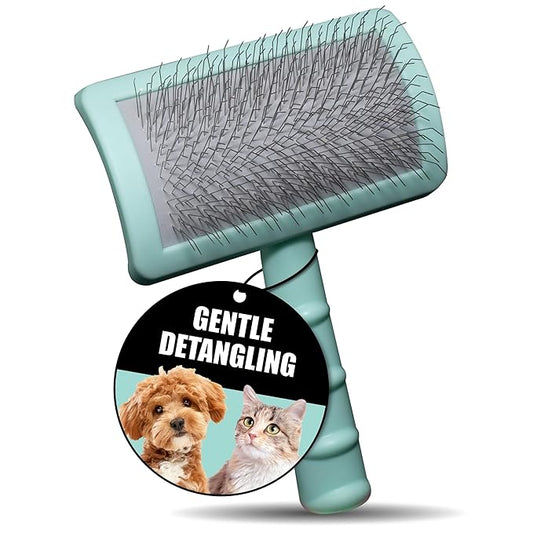 Dog Brush for Shedding Long and Short Hair, Plastic Soft Slicker for Grooming Haired Dogs and Cats, Flexible Cushion and Non-Slip Grip, Rectangular, 4,13 x 6,29 inch, Mint