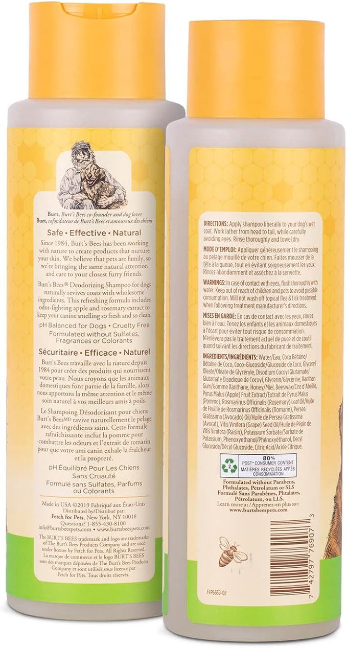 Burt's Bees for Pets Deodorizing Dog Shampoo with Apple and Rosemary, 6pk, 95% Natural Origin Formulas, Dog Deodorizing Shampoo - Gentle Dog Shampoo, Best Dog Shampoo for Smelly Dogs, 6pk, 16 oz