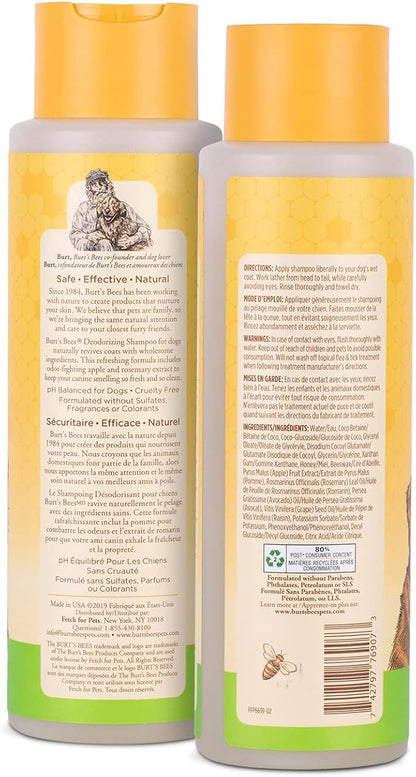 Burt's Bees for Pets Deodorizing Dog Shampoo with Apple and Rosemary, 6pk, 95% Natural Origin Formulas, Dog Deodorizing Shampoo - Gentle Dog Shampoo, Best Dog Shampoo for Smelly Dogs, 6pk, 16 oz
