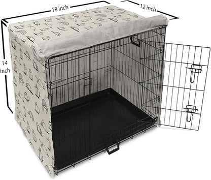 Lunarable Pet Dog Crate Cover, Funny Cat Characters Sketch Art Style Friendly Playful Kitties Lazy Fluffy Animals, Easy to Use Pet Kennel Cover for Small Dogs Puppies Kittens, 18 Inch, Beige Black