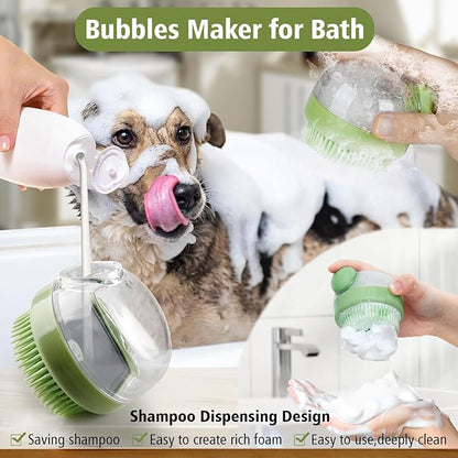 Dog Bath Scrubber Brush, 2 PCS Pet Dog Grooming Massage Shampoo Bath Brush with Soap and Shampoo Dispenser Soft Silicone Bristle for Long Short Haired Dogs Cats Shower