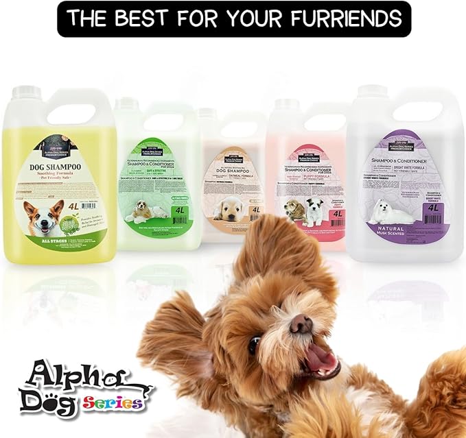 Alpha Dog Series Bright White Natural Whitening Dog Shampoo and Conditioner for Dogs with Aloe Vera, pH Balanced Dog Shampoo and Conditioner Set, Tear-Free for Sensitive Skin, 4L (1Gallon)