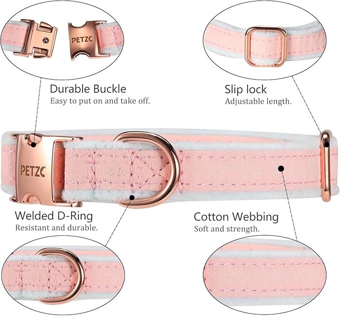 Dog Collar,Metal Buckle Pet Collar Suede Dog Collar Soft&Comfy Adjustable Pet Gift Collars with Bow for Small Medium Large Dogs (Medium, Pink&Blue)