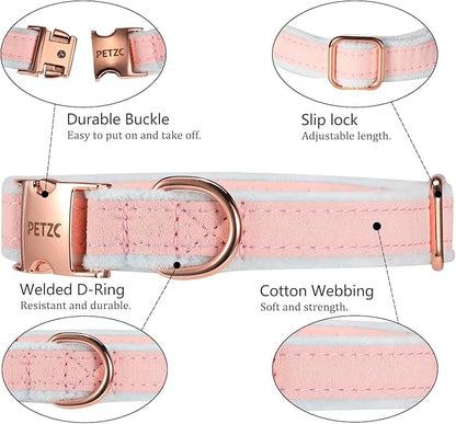 Dog Collar,Metal Buckle Pet Collar Suede Dog Collar Soft&Comfy Adjustable Pet Gift Collars with Bow for Small Medium Large Dogs (Medium, Pink&Blue)