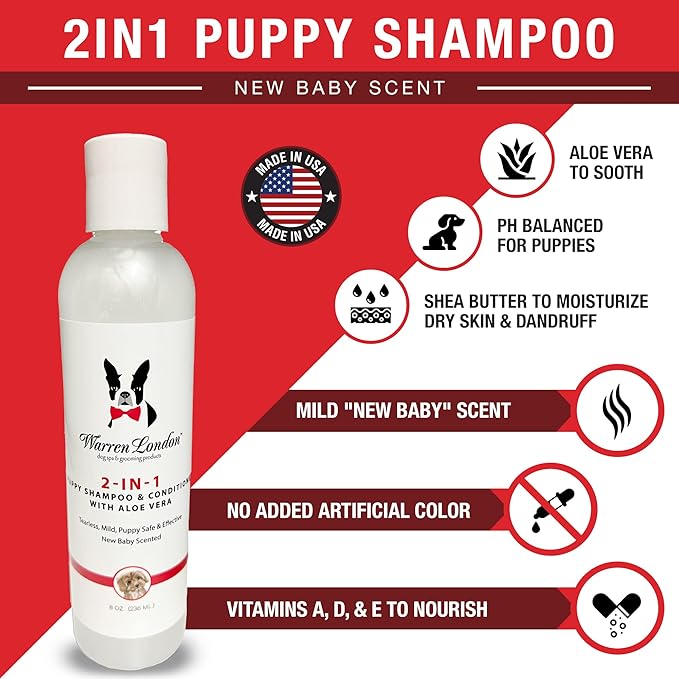 Puppy Gift Box - Includes Hydrating Butter, 2-in-1 Shampoo, Cologne, Grooming Bath Brush, Ear Cleaner and Nail File | Complete Puppy Care Set for New Pet Owners