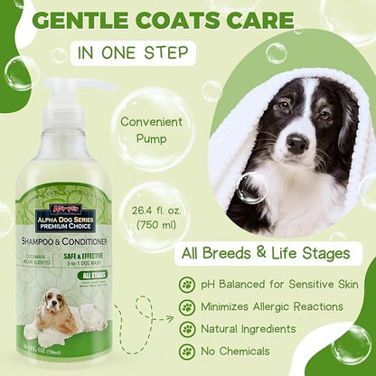 Alpha Dog Series All Stages Natural Dog Shampoo and Conditioner Set with Aloe Vera pH Balanced Dog Grooming Shampoo and Conditioner for Dogs, Tear-Free Moisturizing Dog Shampoo, 26.4 Oz (Pack of 6)