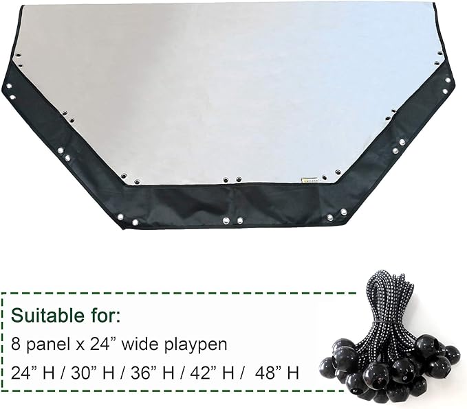 Universal Dog Playpen Cover with Sun/Rain Proof Top, Provide Shade and Security for Outdoor and Indoor, Fits All 24" Wide 8 Panels Pet Exercise Pen (8x24 W Cover, 600D Oxford)