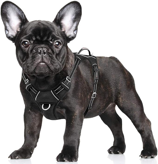 BARKBAY No Pull Dog Harness Large Reflective Dog Harness with Front Clip and Easy Control Handle for Walking Training Running with ID tag Pocket(Black,S)