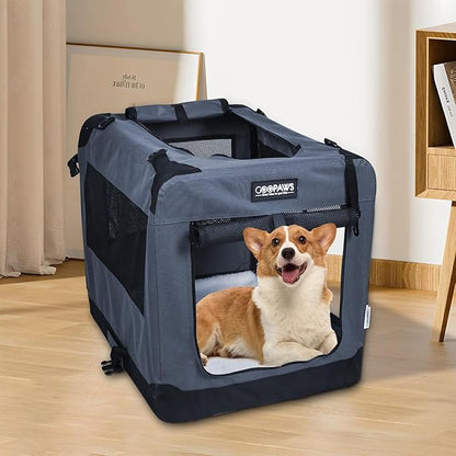 JESPET Soft Dog Crates Kennel for Pets, 3 Door Soft Sided Folding Travel Pet Carrier with Straps and Fleece Mat for Dogs, Cats, Shale Green, 36'' (2-Grey, X-Large(36" L x 24" W x 27" H))