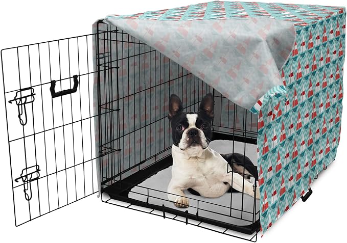 Lunarable Sail Boat Dog Crate Cover, Chevron Zigzag Lines Wavy Ocean Ships Abstract Geometric Summer Season, Easy to Use Pet Kennel Cover for Small Dogs Puppies Kittens, 22 Inch, Teal Dark Coral White