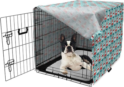 Lunarable Sail Boat Dog Crate Cover, Chevron Zigzag Lines Wavy Ocean Ships Abstract Geometric Summer Season, Easy to Use Pet Kennel Cover for Small Dogs Puppies Kittens, 22 Inch, Teal Dark Coral White