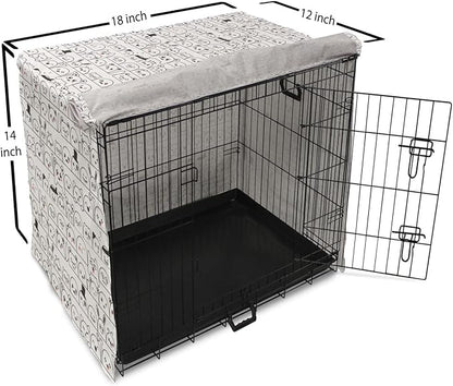 Lunarable Cartoon Dog Crate Cover, Funny Creatures and Monsters Doodle Faces in Manga Style Emotions, Easy to Use Pet Kennel Cover for Small Dogs Puppies Kittens, 18 Inch, Charcoal Grey Coral White