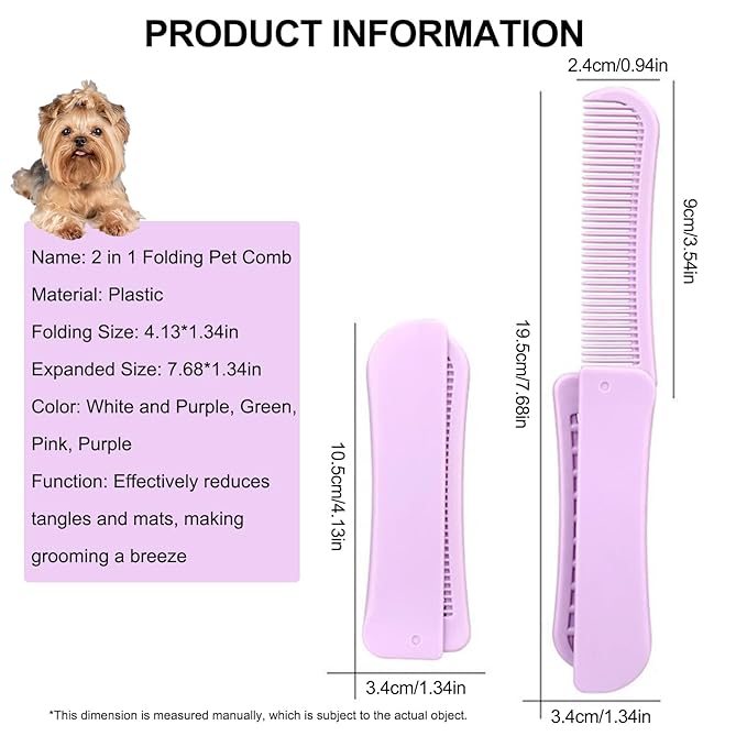 Foldable Dual-Head Puppy Brush, Small Dogs Interchangeable Combs Soft Bristles Portable Grooming Tool, Fit for Yorkie Shih Tzu Maltipoo Maltese (Purple)