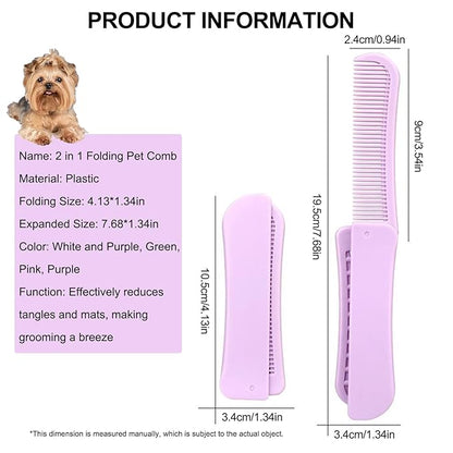 Foldable Dual-Head Puppy Brush, Small Dogs Interchangeable Combs Soft Bristles Portable Grooming Tool, Fit for Yorkie Shih Tzu Maltipoo Maltese (Purple)