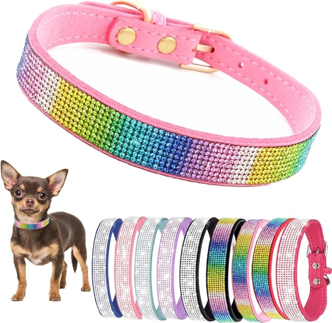 Diamond XS Dog Collar Girl, Bling Dog Collar with Rhinestone Crystal Glitter Female Dog Collars for Puppy XXS XS Small Dogs and Cats, Light Pink, XS