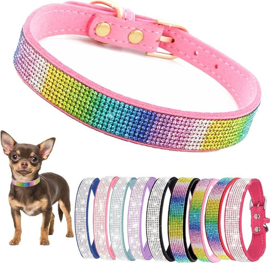 Diamond XS Dog Collar Girl, Bling Dog Collar with Rhinestone Crystal Glitter Female Dog Collars for Puppy XXS XS Small Dogs and Cats, Light Pink, XS