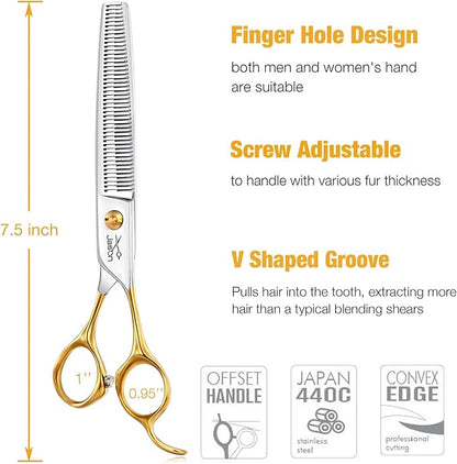 JASON 7.5" Thinning Shears for Dogs 40-Teeth Dog Grooming Blending Shear Professional Pet Thinners Blender Scissors Trimming Kit for Groomers