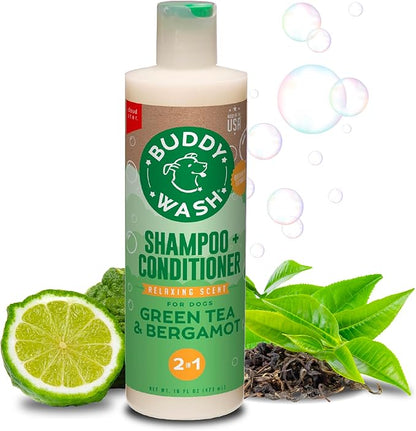 Buddy Grooming Wash 2 in 1 Dog Shampoo, Green Tea & Bergamot, 16 oz. Bottle