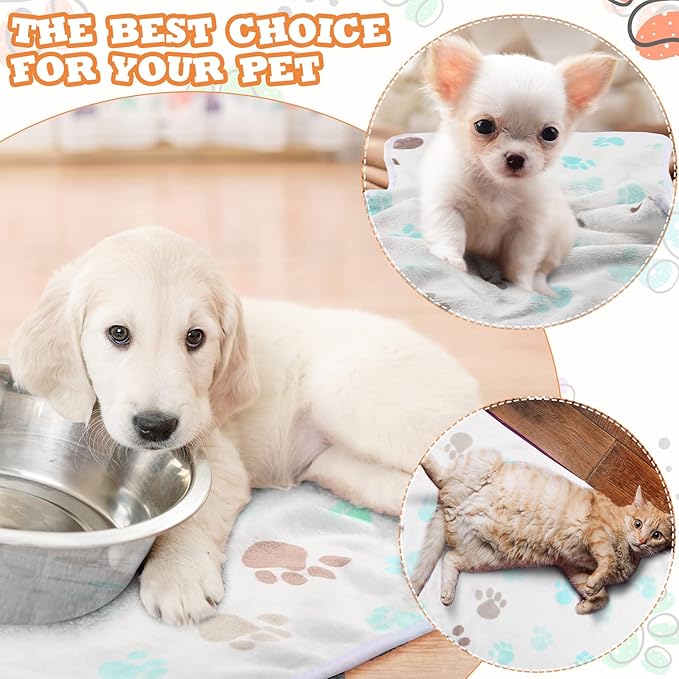 Tatuo 4 Pcs Dog Blanket Pet Puppy Blanket Puppy Teething Toys Paw Print Fleece Blanket for Pet Cat Soft Warm Sleep Mat Guinea Pig Cage Blanket(Small(24 x 16 Inch),Milky White)
