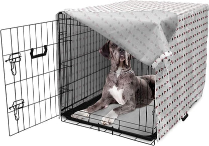Lunarable Football Dog Crate Cover, Sportss Pennants Balls with Retro Burst Effect Graphic Game, Easy to Use Pet Kennel Cover for Medium Large Dogs, 48 Inch, Maroon Black White